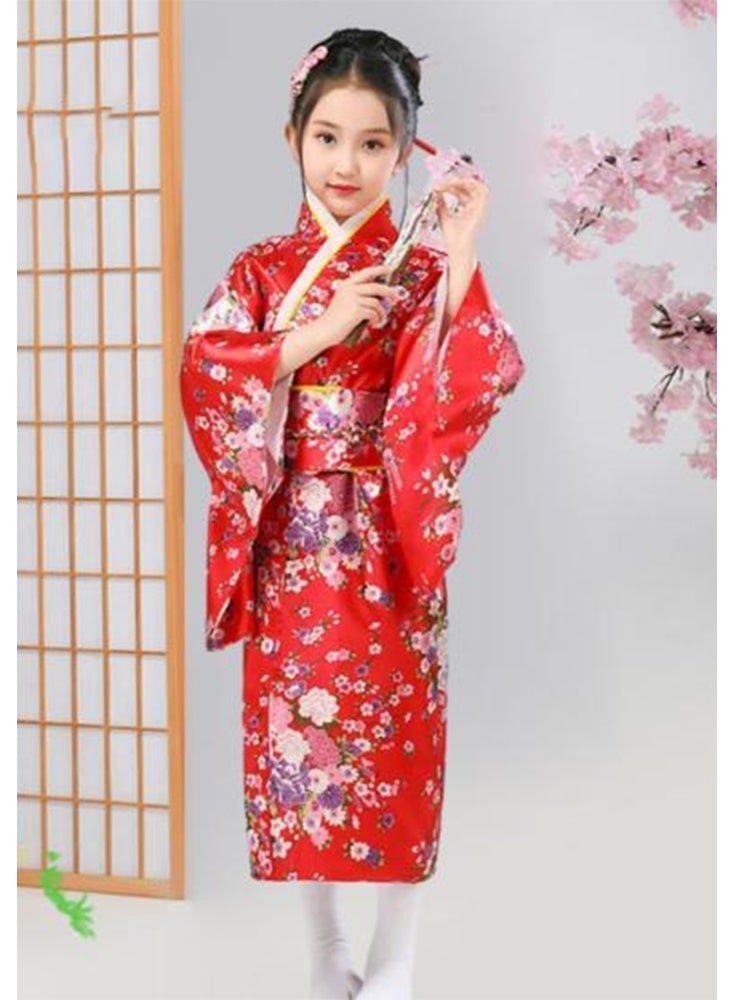 اليابانية كيمونو رداء غيشا يوكاتا فستان ساكورا زهرة الساتن رداء حمام هالوين زي للبنات - Image 3