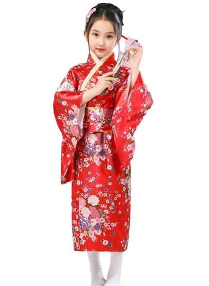 اليابانية كيمونو رداء غيشا يوكاتا فستان ساكورا زهرة الساتن رداء حمام هالوين زي للبنات - Image 5