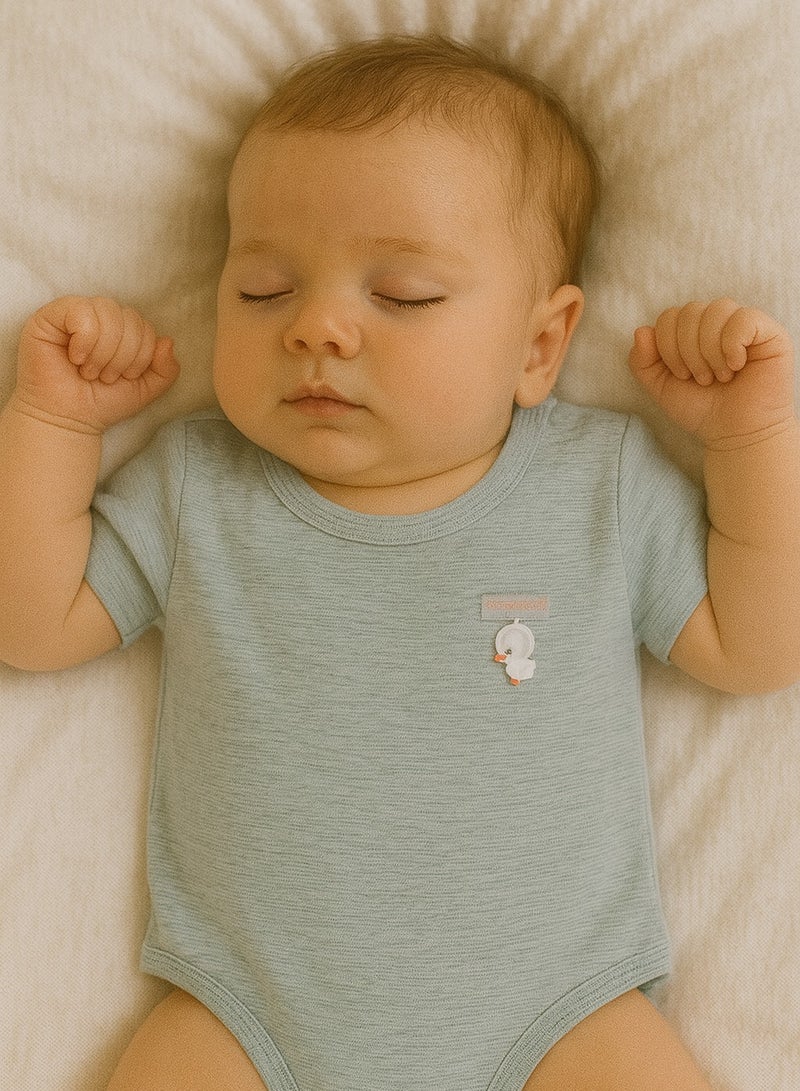 Baby Crawling Bodysuit - Cotton Blend Lightweight Triangle Bodysuit with Duck Pendant, Snap Crotch, Half Sleeve - For 1-18 Months  - Image 1