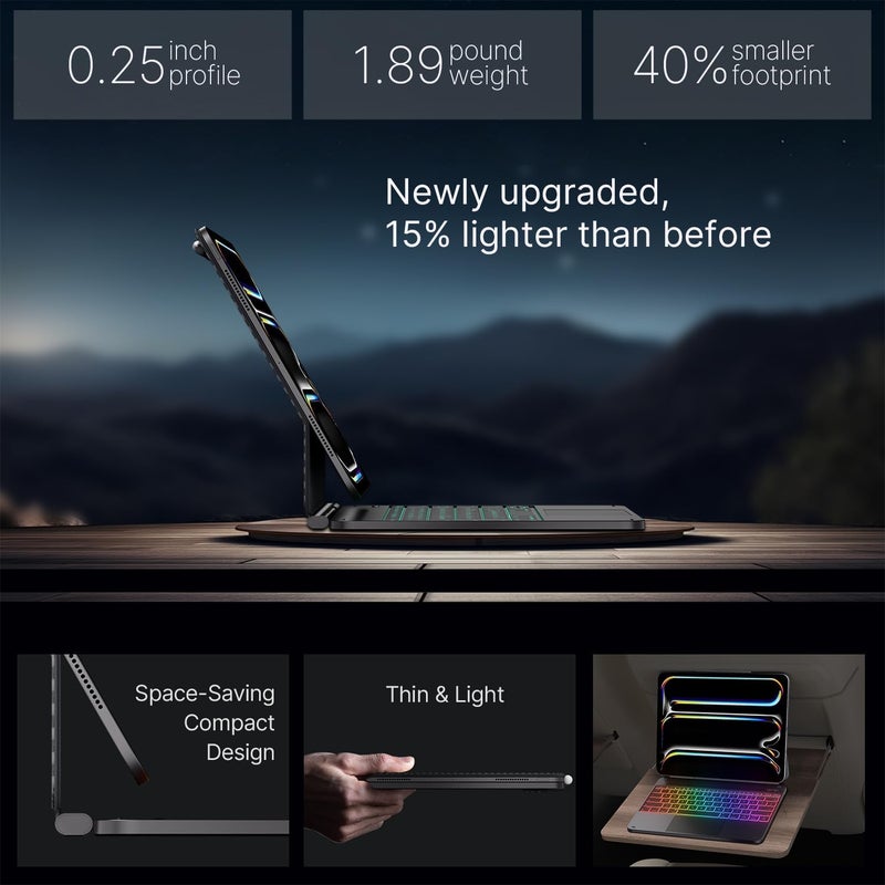typecase Keyboard Case for iPad Pro 13-inch (M5 2025/M4 2024), Magic Keyboard with 11 Colors Backlight, Keyboard Case with Pencil Holder, Multi-Touch Trackpad, Easy-Set Magnetic Stand, Carbon Fiber - Image 5