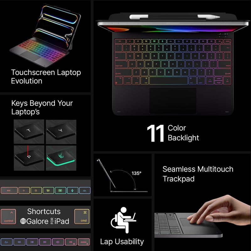 typecase Keyboard Case for iPad Pro 13-inch (M5 2025/M4 2024), Magic Keyboard with 11 Colors Backlight, Keyboard Case with Pencil Holder, Multi-Touch Trackpad, Easy-Set Magnetic Stand, Carbon Fiber - Image 3
