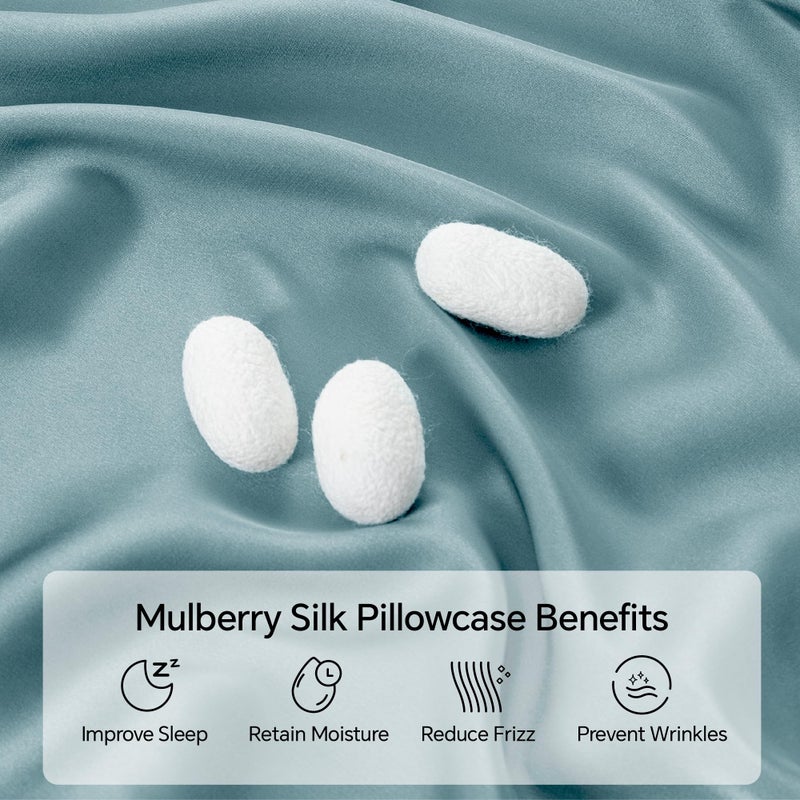 INFIIXSO Mulberry Silk Pillowcase for Hair and Skin  Silk Pillow Cases Queen Size with Hidden Zipper 20x30 Inches  Super Smooth and Soft Cooling Pillow Cases for Hot Sleepers(Haze Blue  1 Pack) - Image 2