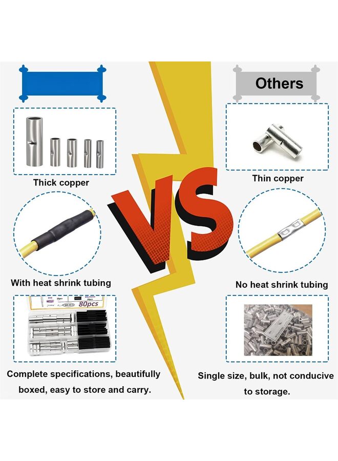 يُسلِّم مجموعة موصلات طرفية غير معزولة مكونة من 80 قطعة بمقاس 4/6/8AWG مع أنبوب قابل للانكماش بالحرارة لتوصيل الأسلاك بموصلات طرفية من النحاس النقي بمقاس AWG4/6/8 للتطبيقات في السيارات والبحرية والصناعية - Image 5