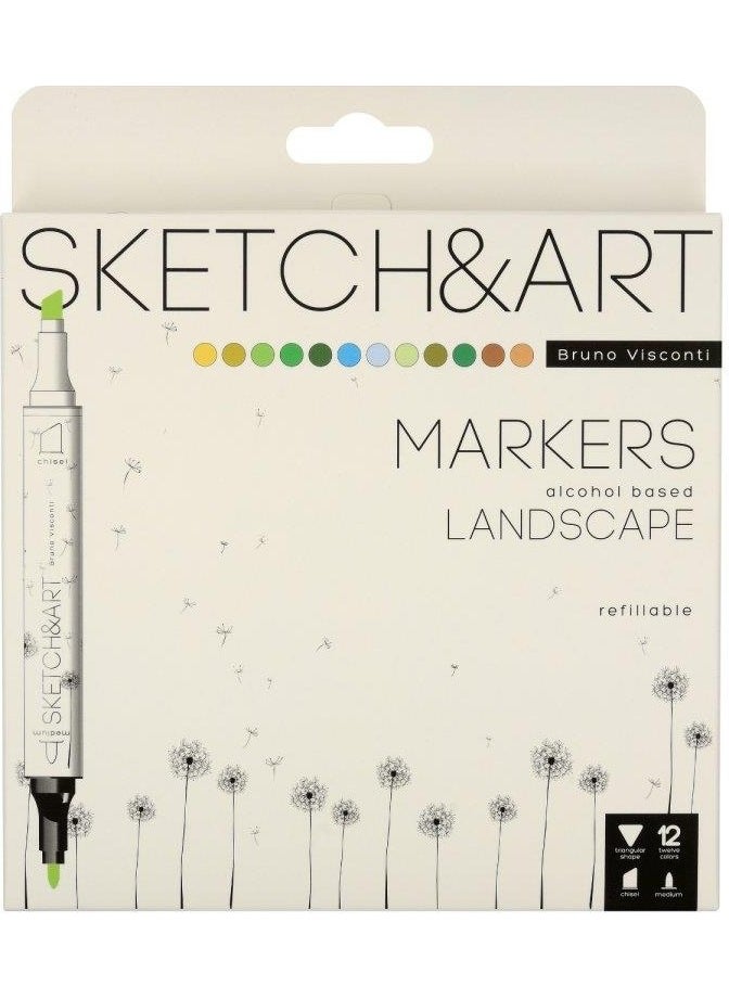 Bruno Visconti "sketch & Art" Double Sided Marker Pen 12 Colors-Forest  - Image 1
