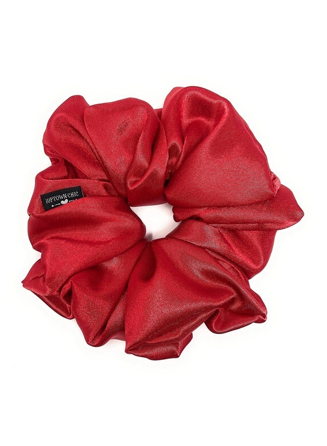 Iuptown Chic Jumbo Oversized XL Satin Scrunchies for Women Girls, Frizz Prevention, Sleep Hair Holder Scrunchy, Large Elastic Ties Band for Ponytail Bun, Satin Hair Ties for Breakage Prevention(Red) - Image 1