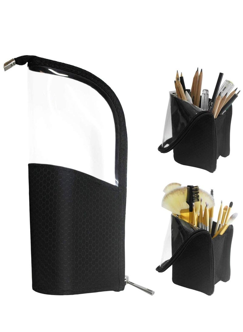 Excefore Makeup Brush Holder, Waterproof Makeup Zipper Pouch with Divider Portable Clear Plastic Makeup Bag Cosmetic Organizer Bag Travel Make Up Brush Bag for Women - Image 1