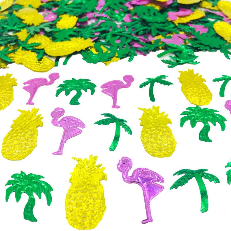 Summer Confetti Palm Tree Coconut Tree Flamingo Pineapple fruit Sequins Party Table decoration for Tropical Luau Hawaiian Jungle Beach Wedding Theme Island Party15Ounce1100Pieces
