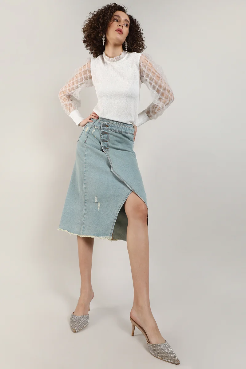 Campus Sutra Women's Powder White Sheer Block Top