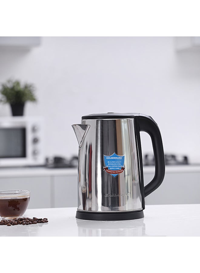 Olsenmark Cordless Electric Kettle with 360° Rotational Base, Stainless Steel, Boil-Dry Protection & Auto Shut-Off and Ideal for Hot Water, Tea, & Coffee Maker 2.5 L 1800 W OMK2332 Silver/Black - Image 3