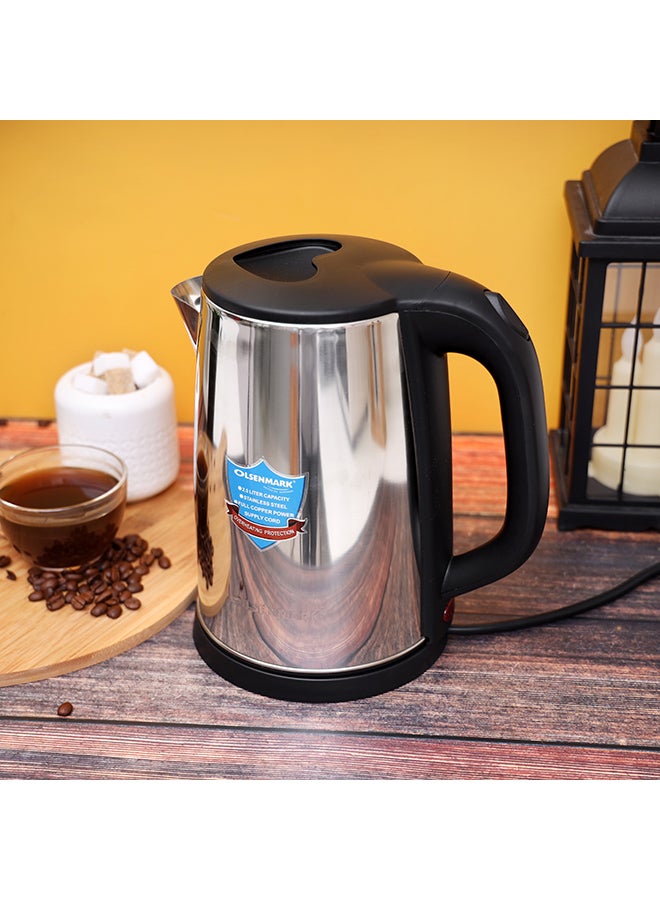 Olsenmark Cordless Electric Kettle with 360° Rotational Base, Stainless Steel, Boil-Dry Protection & Auto Shut-Off and Ideal for Hot Water, Tea, & Coffee Maker 2.5 L 1800 W OMK2332 Silver/Black - Image 5