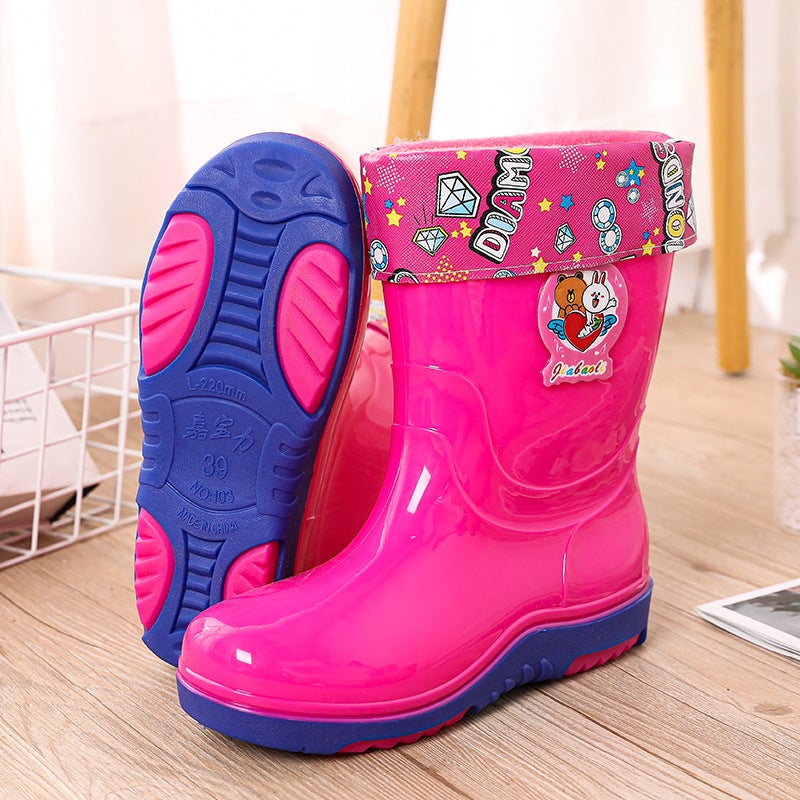 2-15 Years Old Children'S Rain Boots Men'S And Women'S Water Shoes Plus Velvet And Cotton Cartoon Rubber Boots Water Boots Rain Boots Non-Slip Rubber Shoes Snow Boots - Image 3