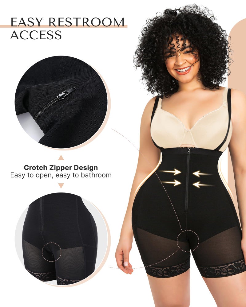 SHAPELLX Tummy Control Shapewear for Women Faja Colombianas Bodysuit Open Bust Mid Thigh Body Shaper Shorts Large Size - Image 3