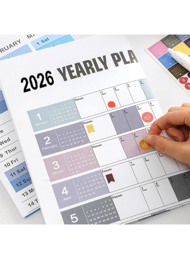 سوفام 2026 مخطط الحائط السنوي، مخطط التقويم لمدة 12 شهرًا مع الملصقات، إمدادات مدرسة إدارة الوقت الشخصي لتنظيم المواعيد قائمة المهام المراد تنفيذها تتبع جدول التخطيط - Image 3