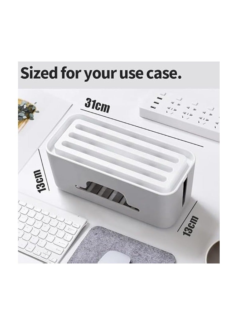 erorex Advanced Cable Management Box Extension Large Wire Organizer Box with Slotted Top for Phones, Tablets | Surge Protection for Home and Office | High Utility (Large, White)  - Image 2