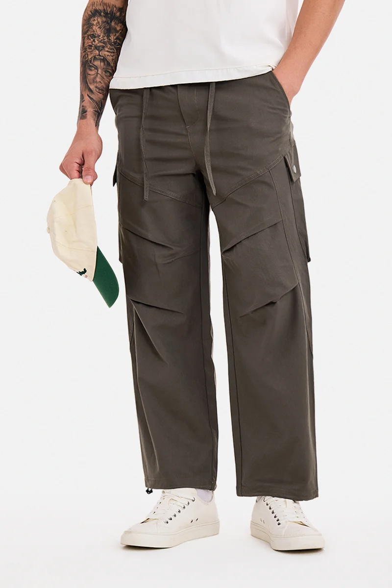 SNITCH Brown Solid Loose Fit Cargo