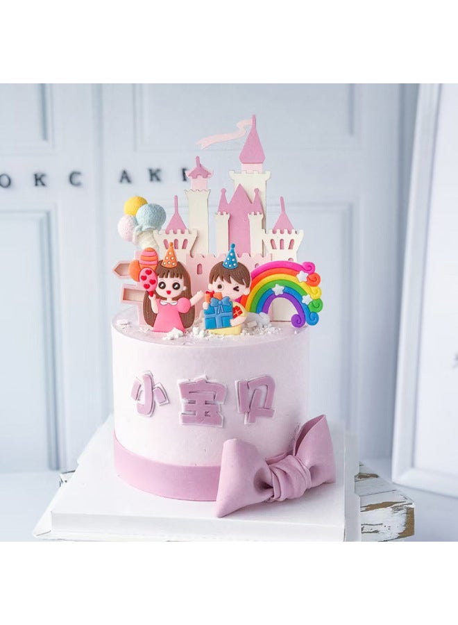 Internet Celebrity Cartoon Children's Day Soft Pottery Soft Glue Cake Decoration Cute Children Girl Birthday Doll Plug-in-Color:Soft Glue-Slide Girl  - Image 3
