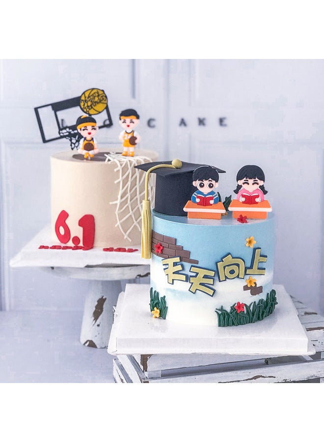 Internet Celebrity Cartoon Children's Day Soft Pottery Soft Glue Cake Decoration Cute Children Girl Birthday Doll Plug-in-Color:Soft Glue-Slide Girl  - Image 4