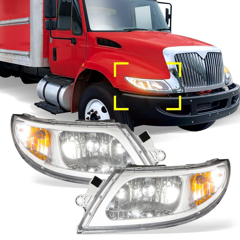 High Soar Headlight Assembly DRL for International Harvester Trucks - Driver and Passenger Side (A Pair)