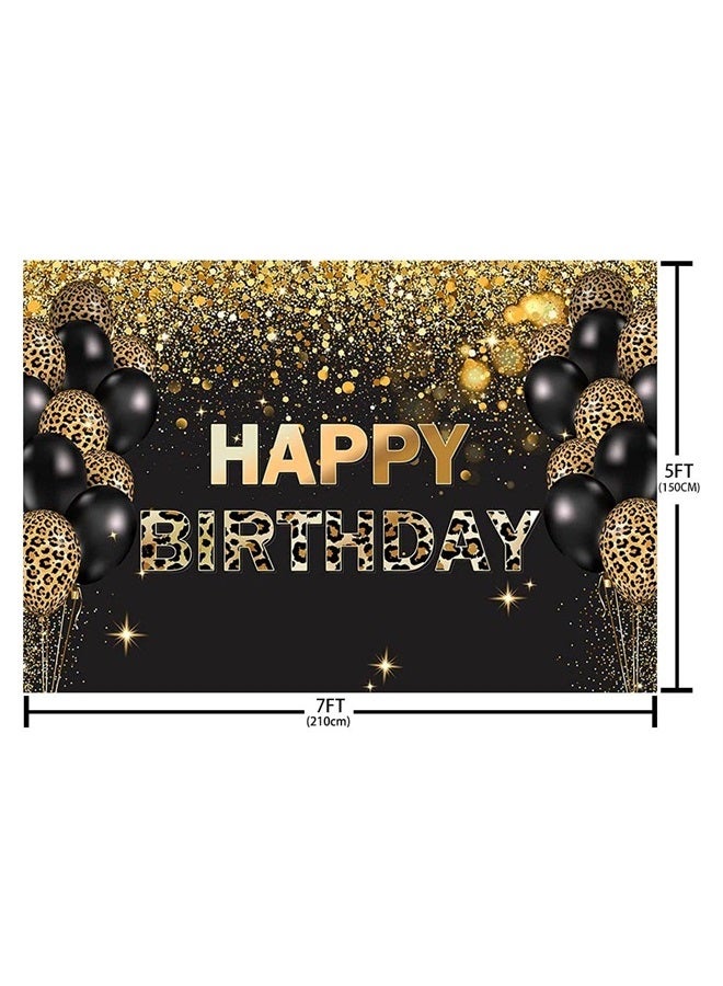 ABLIN 7x5ft Happy Birthday Backdrop Gold Sequins Glitter Black Leopard Balloons Photo Background Party Decorations Cake Table Banner Wall Decors Photo Shoot Props Supplies - Image 4