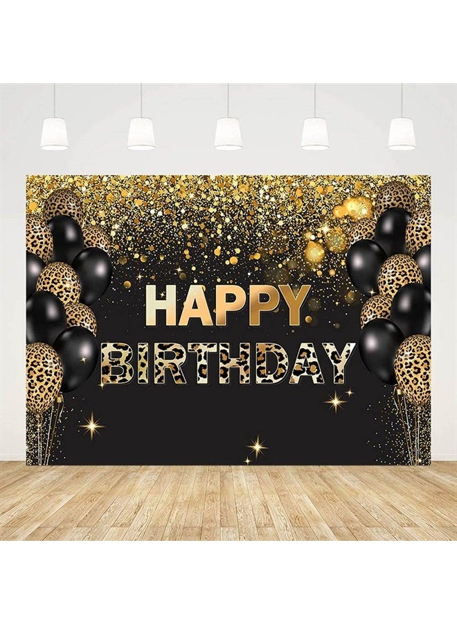 ABLIN 7x5ft Happy Birthday Backdrop Gold Sequins Glitter Black Leopard Balloons Photo Background Party Decorations Cake Table Banner Wall Decors Photo Shoot Props Supplies - Image 1