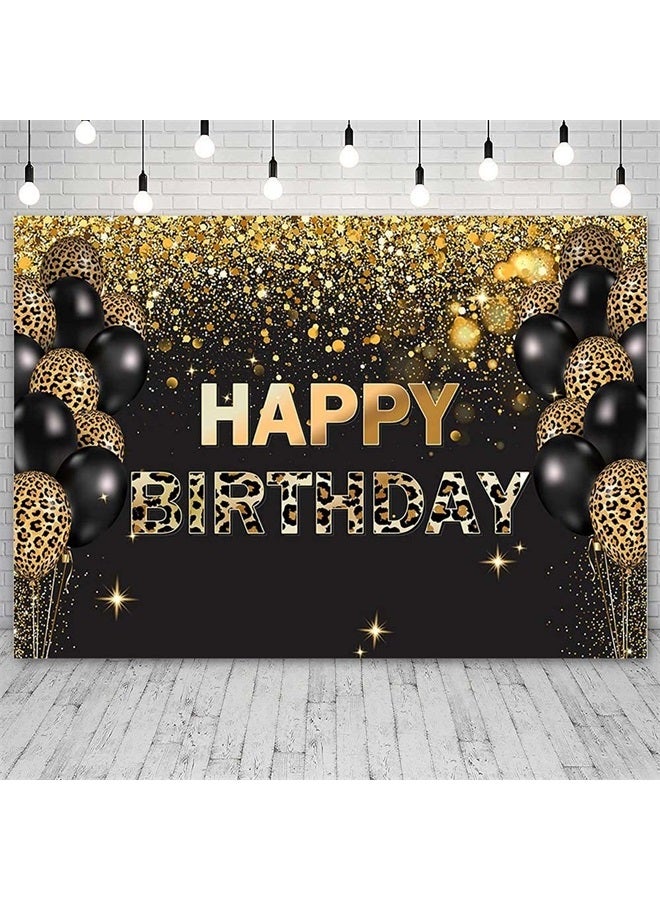 ABLIN 7x5ft Happy Birthday Backdrop Gold Sequins Glitter Black Leopard Balloons Photo Background Party Decorations Cake Table Banner Wall Decors Photo Shoot Props Supplies - Image 2