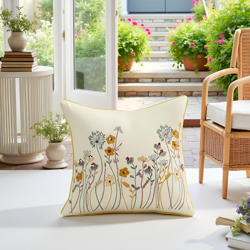 Tosleo أغطية وسائد رمي مطرزة 18 × 18 بوصة مجموعة من 2، أغطية وسائد ربيعية مزخرفة، أغطية وسائد ريفية، ديكور منزلي، وسادة مربعة مع زهور (حديقة الزهور) - Image 5