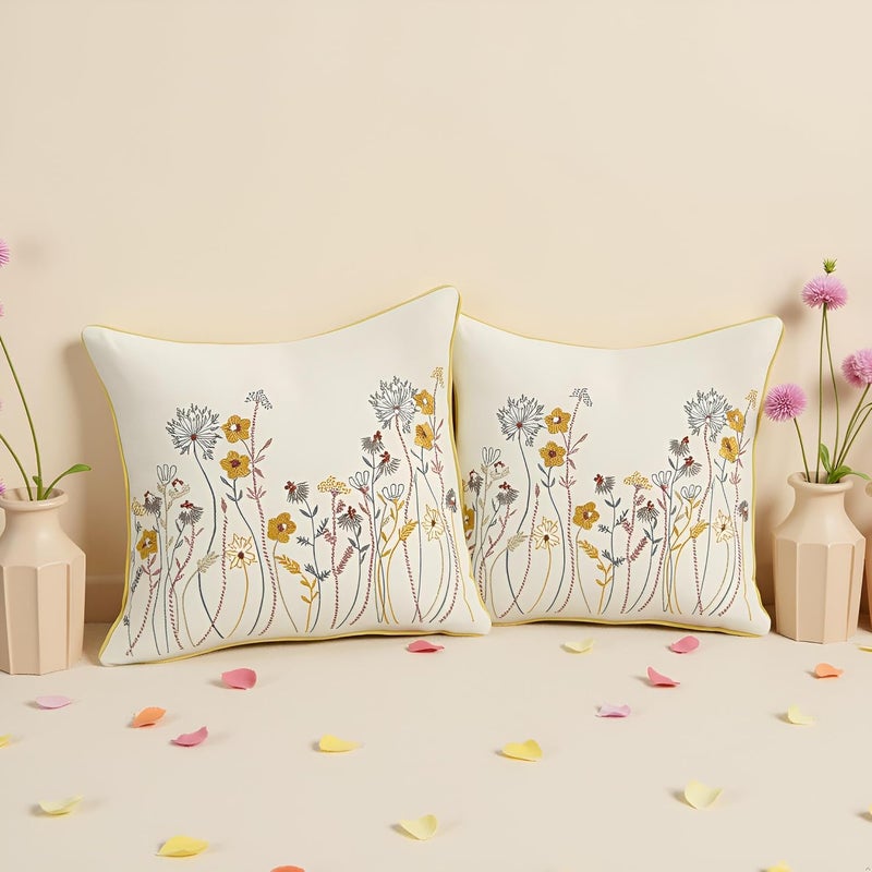 Tosleo أغطية وسائد رمي مطرزة 18 × 18 بوصة مجموعة من 2، أغطية وسائد ربيعية مزخرفة، أغطية وسائد ريفية، ديكور منزلي، وسادة مربعة مع زهور (حديقة الزهور) - Image 4