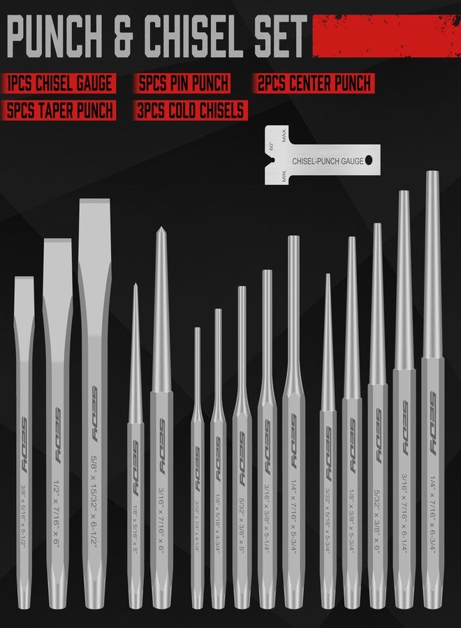 SEDY 16-Piece Precision Punch & Chisel Set - Taper Punch, Pin Punch, Center Punch, Cold Chisels & Gauge for Versatile Applications - Image 2