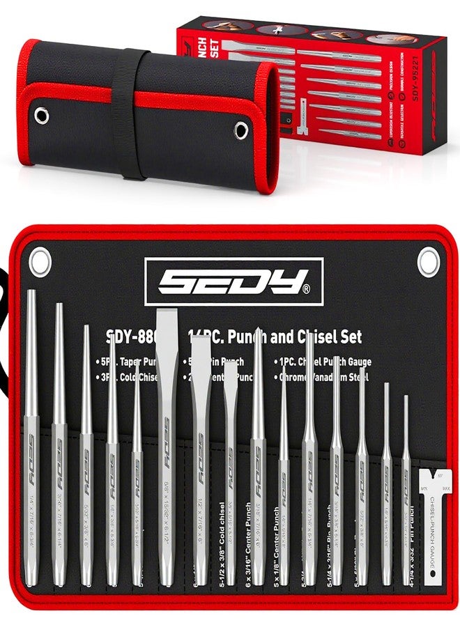 SEDY 16-Piece Precision Punch & Chisel Set - Taper Punch, Pin Punch, Center Punch, Cold Chisels & Gauge for Versatile Applications - Image 1