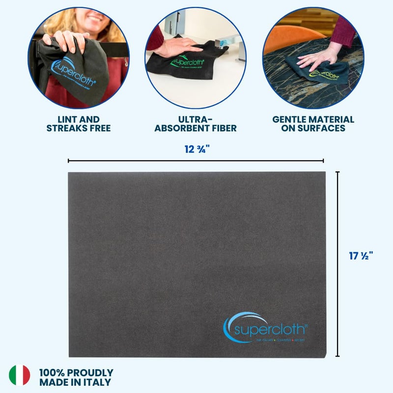 Supercloth قماش تنظيف فاخر من الألياف الدقيقة من Supercloth لجميع الأغراض يدوم لأكثر من 5 سنوات، قماش تنظيف النظارات من الألياف الدقيقة للسيارات، قماش سحري قابل لإعادة الاستخدام، خالٍ من الخطوط 100%، صنع في إيطاليا (قطعتان) - Image 2