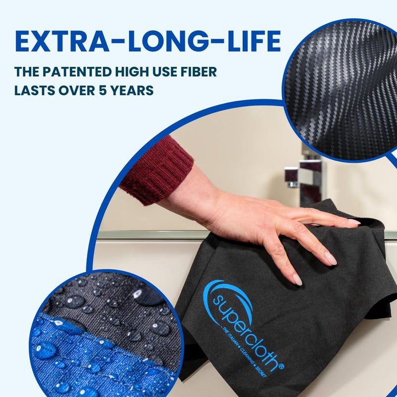 Supercloth قماش تنظيف فاخر من الألياف الدقيقة من Supercloth لجميع الأغراض يدوم لأكثر من 5 سنوات، قماش تنظيف النظارات من الألياف الدقيقة للسيارات، قماش سحري قابل لإعادة الاستخدام، خالٍ من الخطوط 100%، صنع في إيطاليا (قطعتان) - Image 5