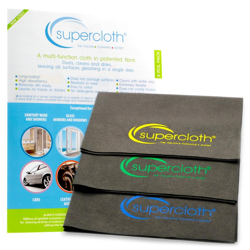 Supercloth قماش تنظيف فاخر من الألياف الدقيقة من Supercloth لجميع الأغراض يدوم لأكثر من 5 سنوات، قماش تنظيف النظارات من الألياف الدقيقة للسيارات، قماش سحري قابل لإعادة الاستخدام، خالٍ من الخطوط 100%، صنع في إيطاليا (قطعتان) - Image 1