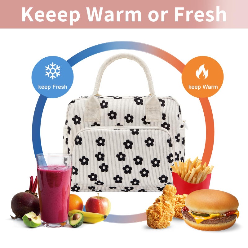 OYLOLA Lunch Bag Women Lunch Box for Women Adult Cute Insulated Lunch Bag Lager Cooler Lunch Tote Bags for Work Picnic (Beige-Flower) - Image 4