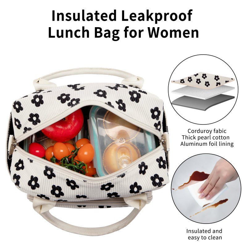 OYLOLA Lunch Bag Women Lunch Box for Women Adult Cute Insulated Lunch Bag Lager Cooler Lunch Tote Bags for Work Picnic (Beige-Flower) - Image 5