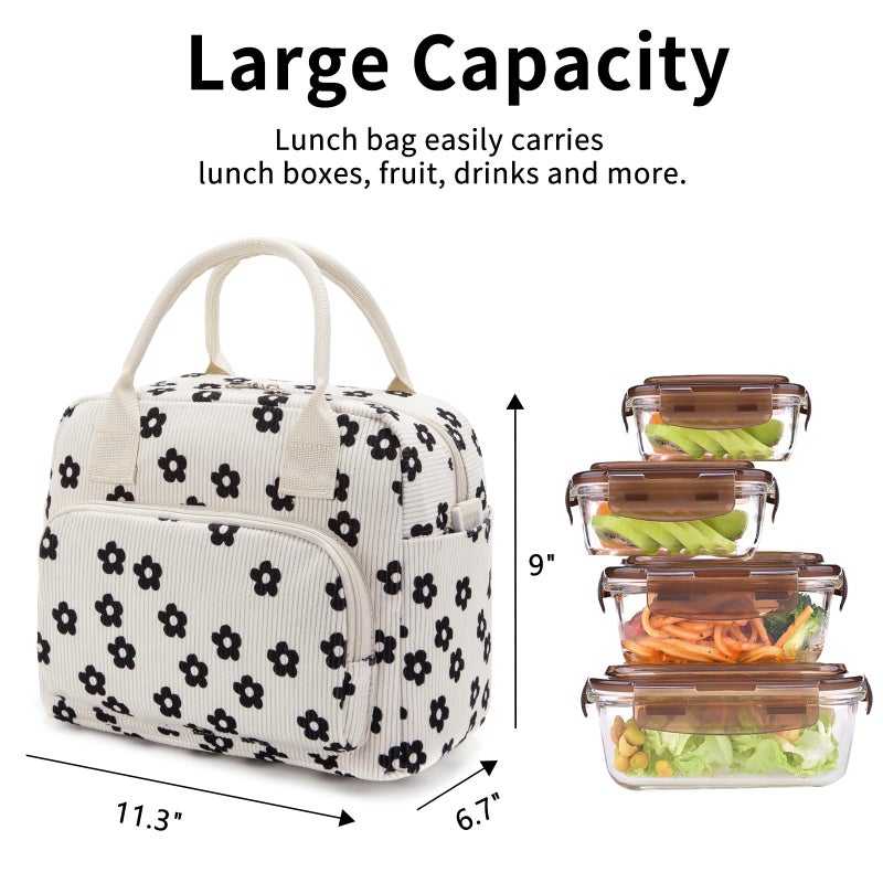 OYLOLA Lunch Bag Women Lunch Box for Women Adult Cute Insulated Lunch Bag Lager Cooler Lunch Tote Bags for Work Picnic (Beige-Flower) - Image 3