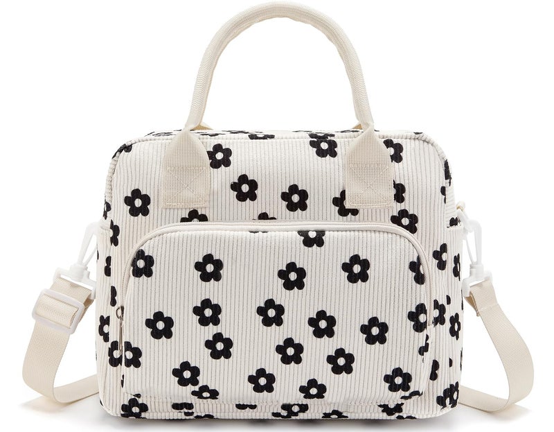 OYLOLA Lunch Bag Women Lunch Box for Women Adult Cute Insulated Lunch Bag Lager Cooler Lunch Tote Bags for Work Picnic (Beige-Flower) - Image 1