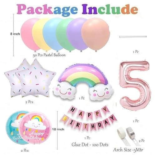 Pop The Party 59-Piece Pastel Rainbow Balloon Arch Garland Kit – Birthday Balloons with Happy Birthday Banner, Arch & Glue Dots for 5th Birthday Decoration - Image 2