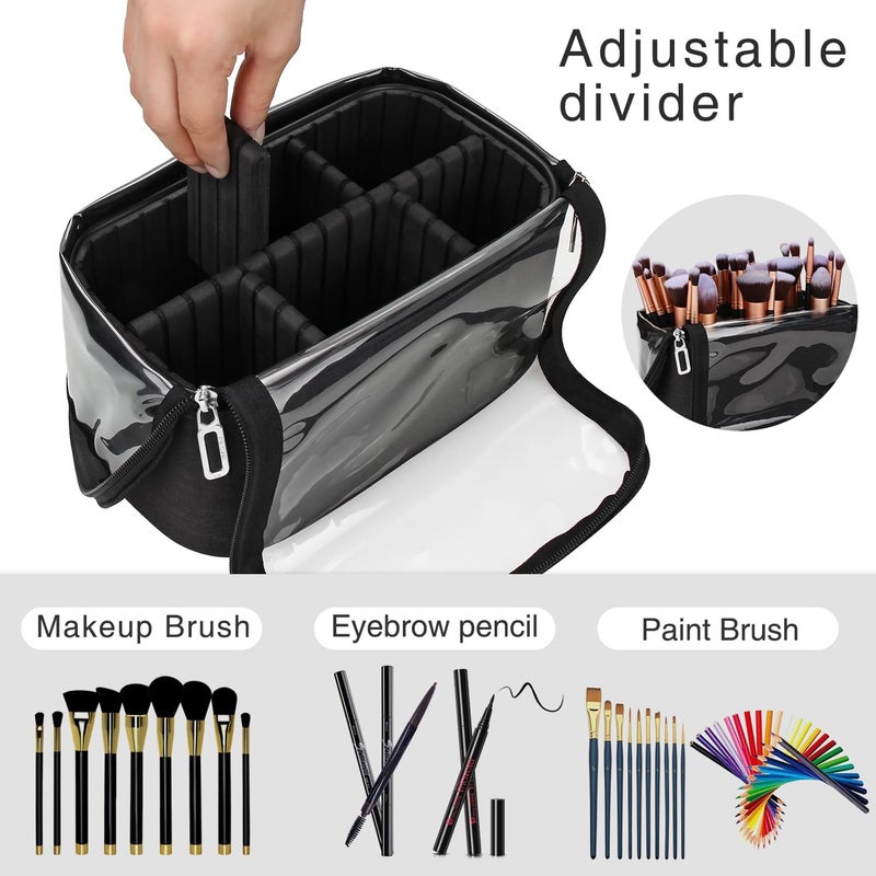 TANTO Makeup Brush Case Stand-up Makeup Cup Makeup Brush Holder Travel Professional Cosmetic Bag Artist Storage Bag with Shoulder Strap and Adjustable Divider (large black) - Image 2