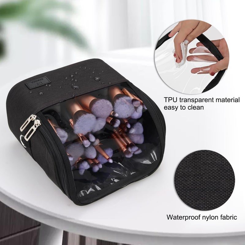 TANTO Makeup Brush Case Stand-up Makeup Cup Makeup Brush Holder Travel Professional Cosmetic Bag Artist Storage Bag with Shoulder Strap and Adjustable Divider (large black) - Image 3