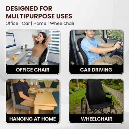 ARUNAVI Back Rest Support for Office Chair – Orthopedic Lumbar Back Rest Spine Cushion – Car Seat Back Support Pillow – Ergonomic Back Pillow for Sitting at Work, Home, or Travel (Mesh Black) - Image 3