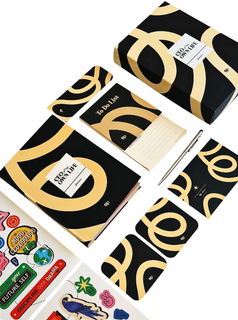 Tip Of The Day | CEO of My Own Life - Black English Planner Box | 384 Pages| 20×14 cm| Pen | Bookmark |To-Do List Stickers, Bookmark & Coaster | Gift Box for Planning, Organization and Productivity |