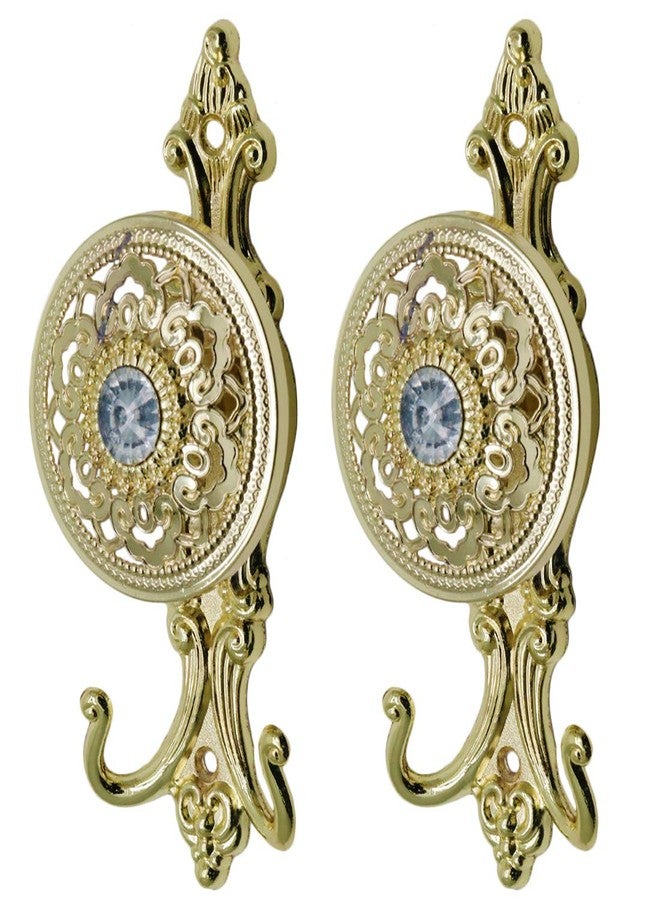 Xiaoyztan Metal Carved Curtain Holdbacks Elegant Vintage Designed Drapery Tiebacks Wall Mounted Hooks (Gold Tone, Pack of 2 Pcs) - Image 1