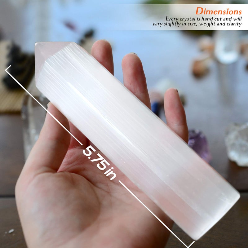 Om Zone 6-inch Moroccan Selenite Tower Large Crystal Point Wand Generator Obelisk for Energy Cleansing, Meditation, Reiki, Intuition, Spiritual Healing, Collection of Healing Crystals and Stones. (1)  - Image 2