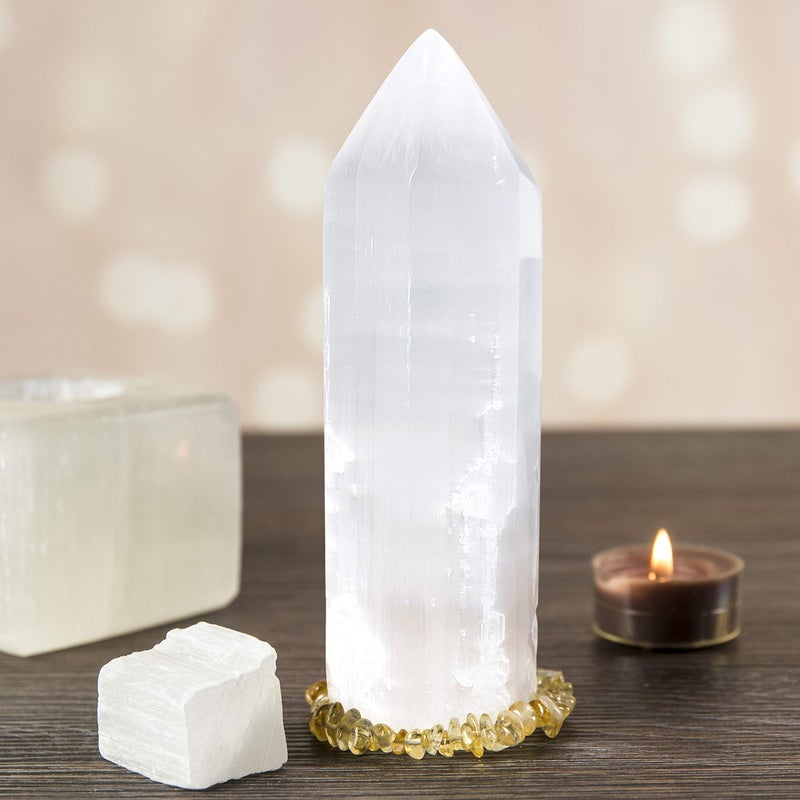 Om Zone 6-inch Moroccan Selenite Tower Large Crystal Point Wand Generator Obelisk for Energy Cleansing, Meditation, Reiki, Intuition, Spiritual Healing, Collection of Healing Crystals and Stones. (1)  - Image 3