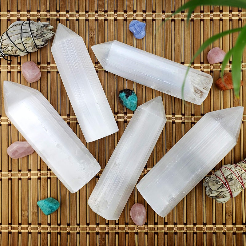 Om Zone 6-inch Moroccan Selenite Tower Large Crystal Point Wand Generator Obelisk for Energy Cleansing, Meditation, Reiki, Intuition, Spiritual Healing, Collection of Healing Crystals and Stones. (1)  - Image 4