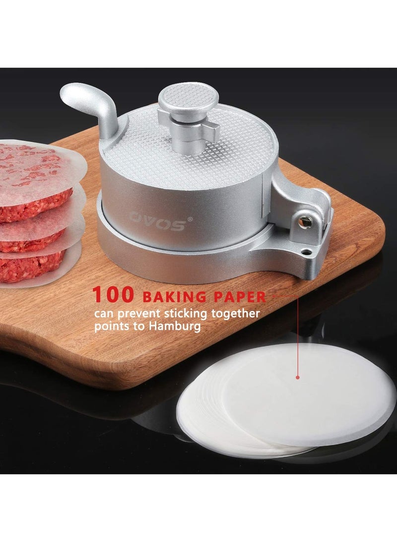 SYOSI Adjustable Hamburger Patty Maker with 100 Wax Papers for BBQ Grill, NALACAL NonStick Food Grade Cast Aluminum Burger Patty Press , Makes Patties from 0.25 to 0.75lb, Patty Thickness from 0.25 to 0.5in - Image 4