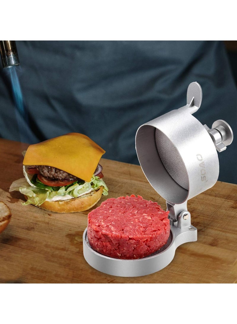 SYOSI Adjustable Hamburger Patty Maker with 100 Wax Papers for BBQ Grill, NALACAL NonStick Food Grade Cast Aluminum Burger Patty Press , Makes Patties from 0.25 to 0.75lb, Patty Thickness from 0.25 to 0.5in - Image 5