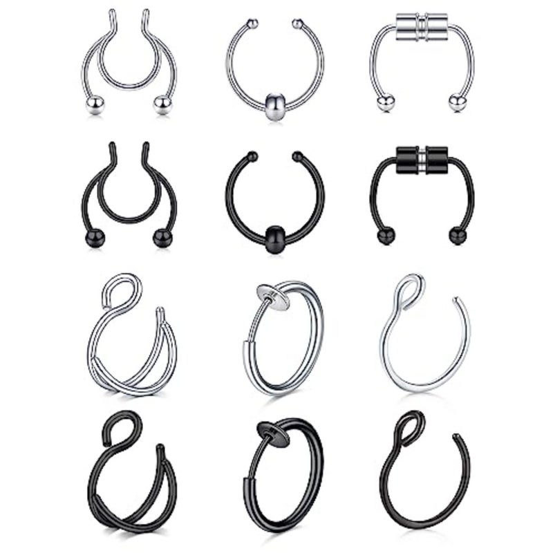 Fake Nose Rings and Septum Piercings - Clip On, Non-Piercing, Faux Nose Rings and Hoops for Women and Men - Image 1