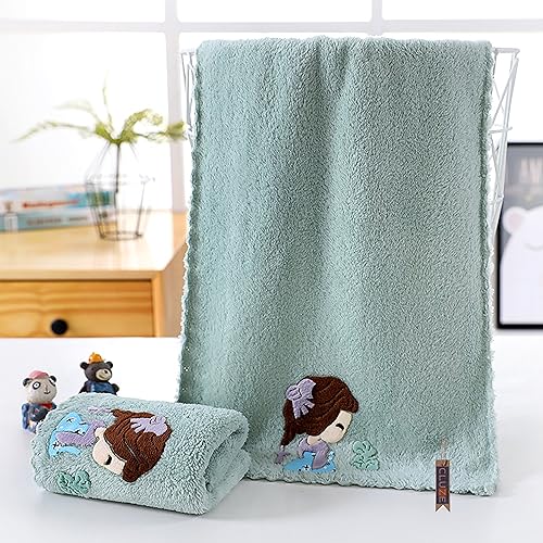 CLUZE Microfiber Wash Towels Quick Absorbent Soft Coral Fleece Kids Handkerchief- Face Towel for Girls Cute Doll Embroidered Hanky, Baby Shower Gift (35x75 cm) (Green) - Image 1