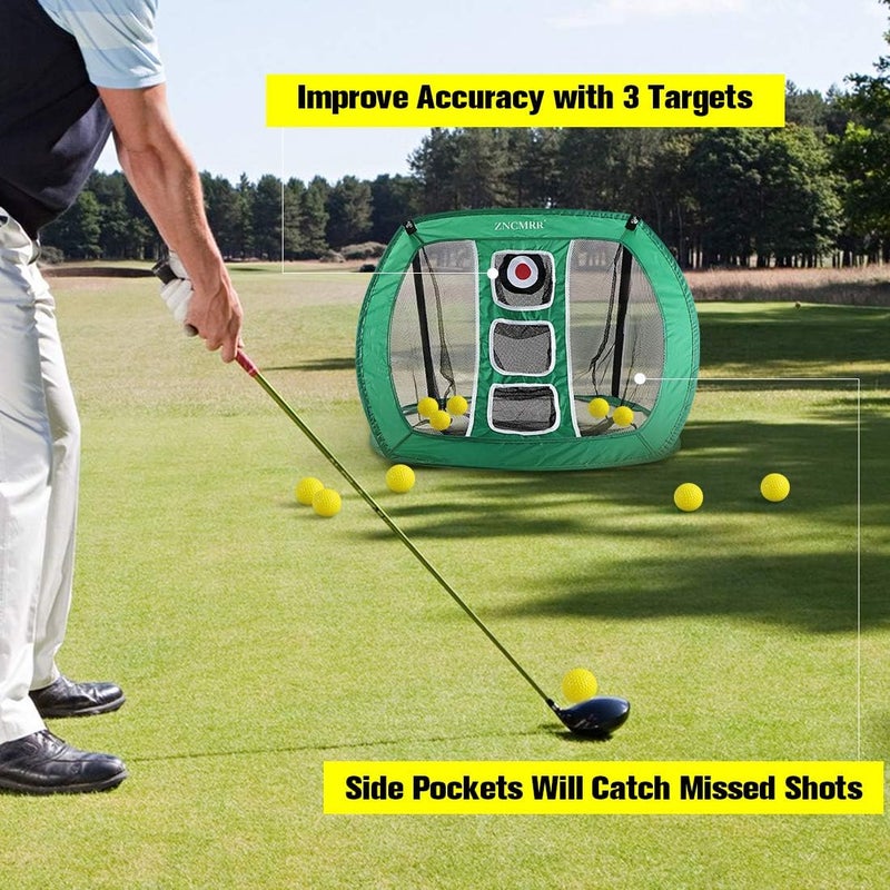 ZNCMRR Pop Up Golf Chipping Net, Indoor/Outdoor Golfing Target Net Collapsible Portable Golf Hitting Net with 15 Training Balls and 2 Hitting Mats for Backyard Driving and Swing - Image 4